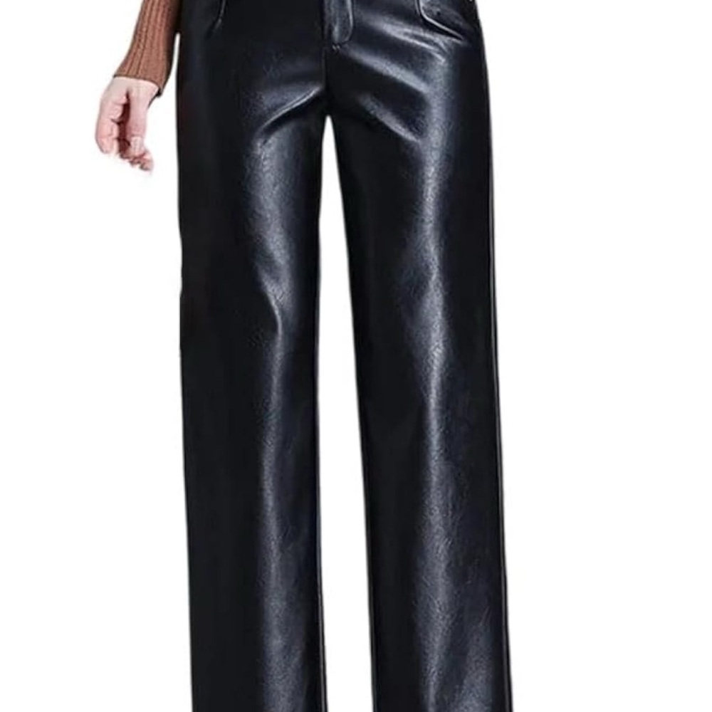 Elegant PU Leather Black Women's Pants